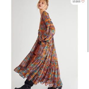 Free People Cassis Printed Chiffon Dress